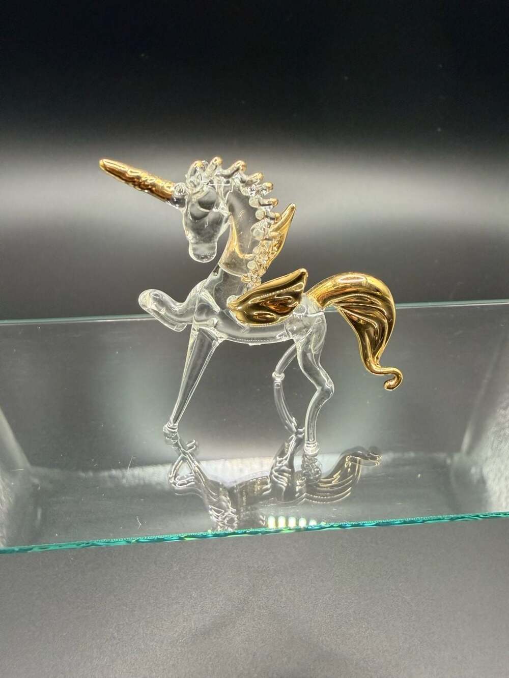 Glass Unicorn Figurine with Gold Accents